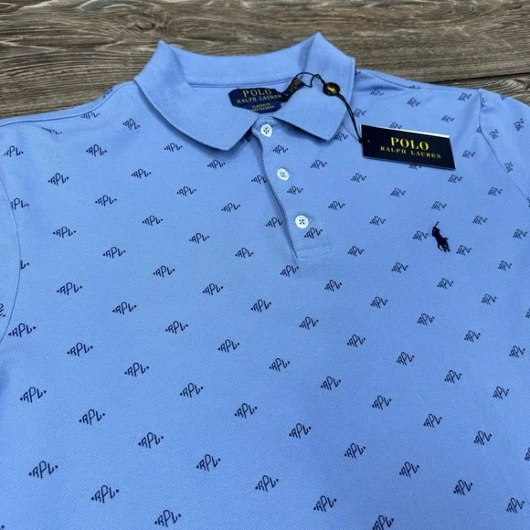 Polo Ralph Lauren Men's Classic Fit Stretch Monogram Polo‎ Shirt Blue LARGE NEW